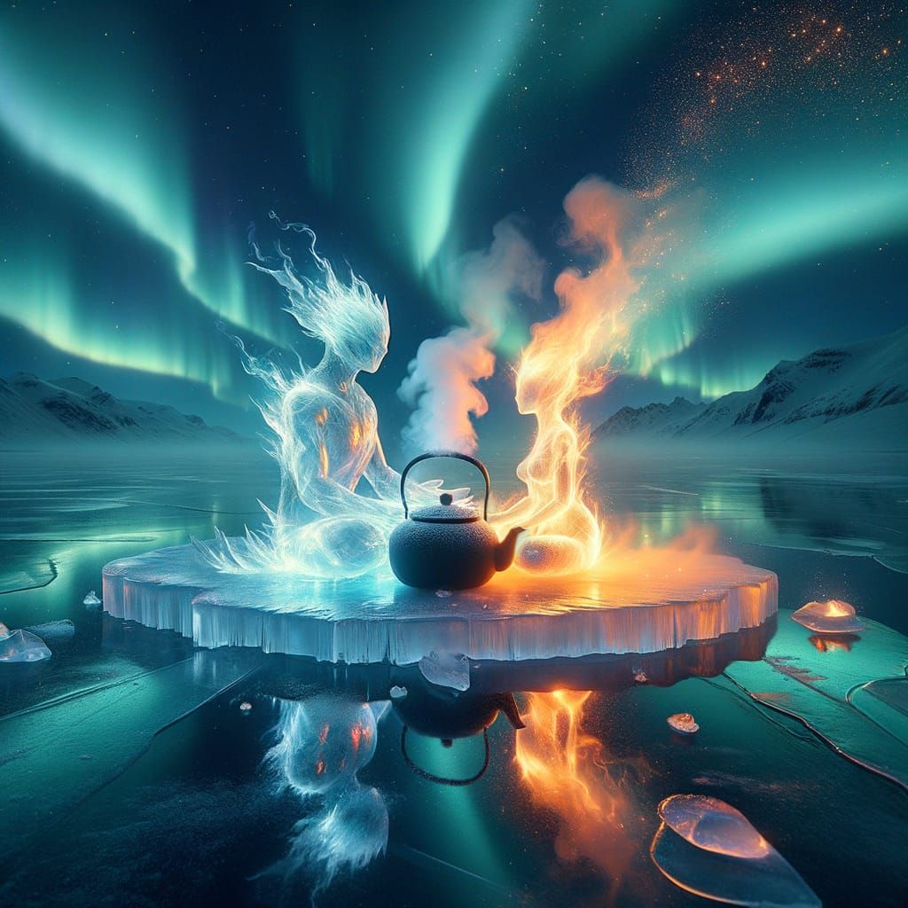 Arctic Spirits Share Tea Under Aurora Lights