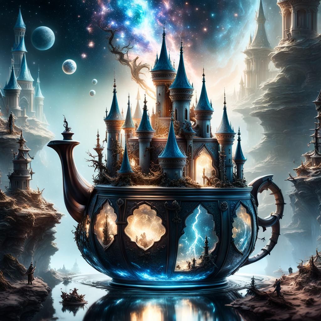 Magical Interstellar Castle in Smoky Teapot