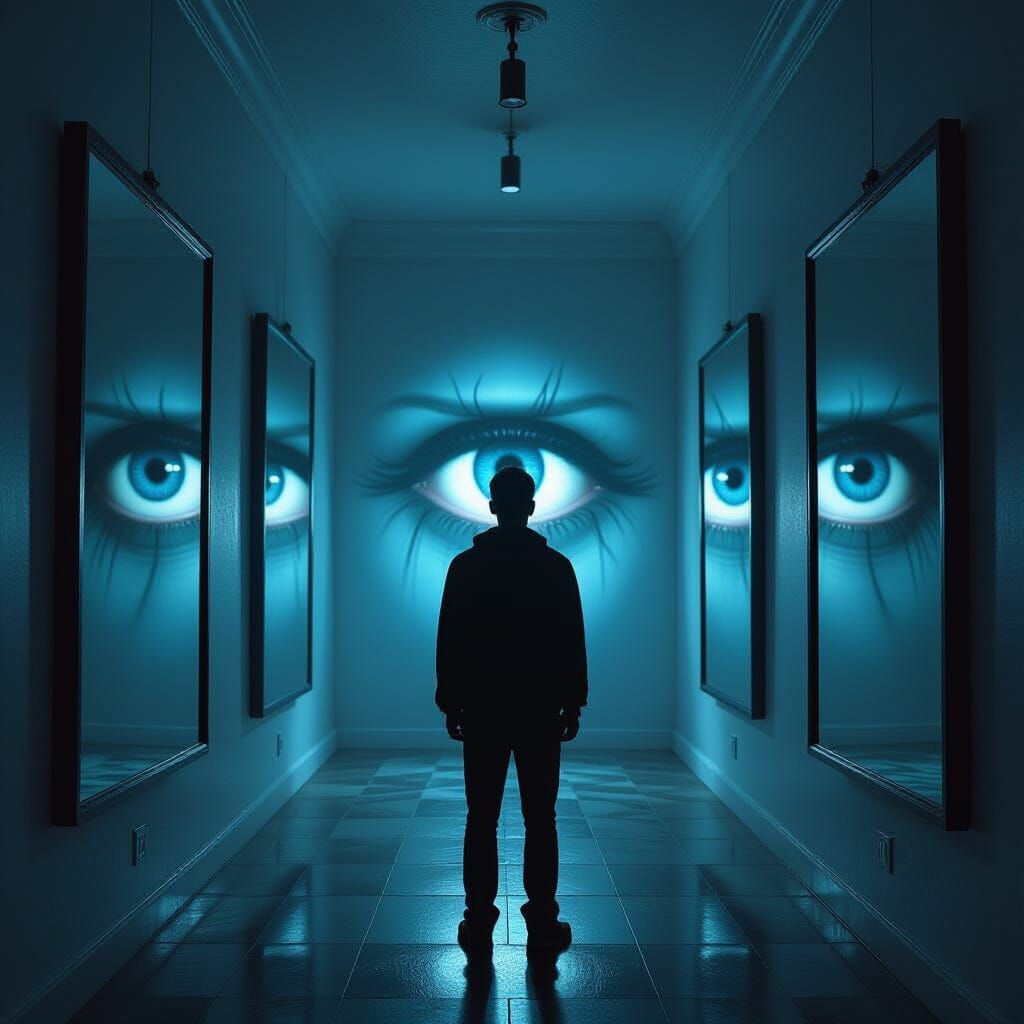 Menacing Eyes Gaze Back in Dimly Lit Room