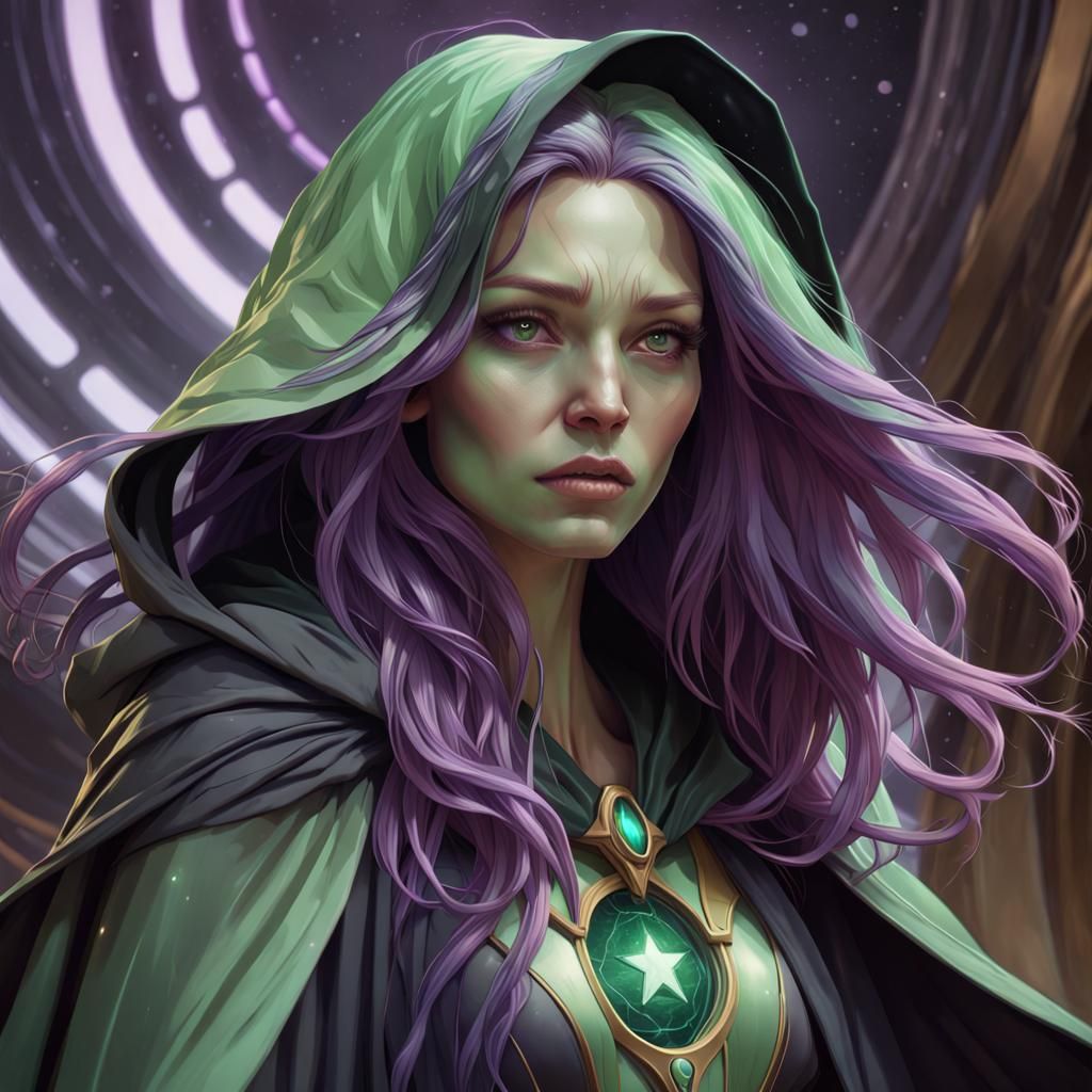 Green Alien Portrait in Hyperdetailed Digital Art Style