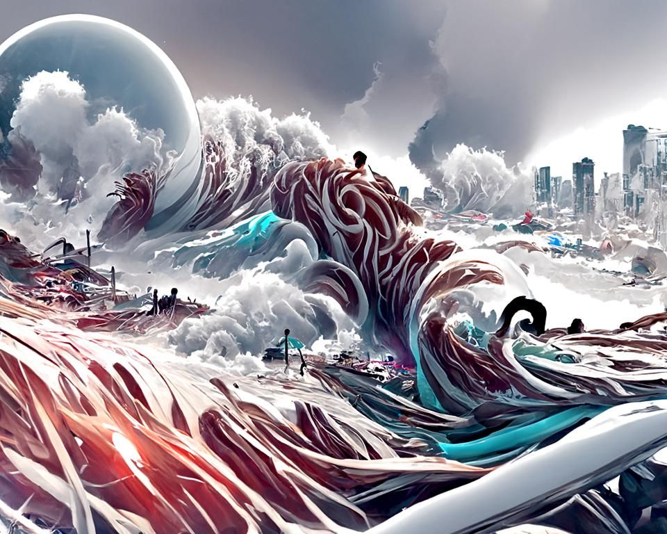 Devastating Tsunami Digital Painting in Surreal Style