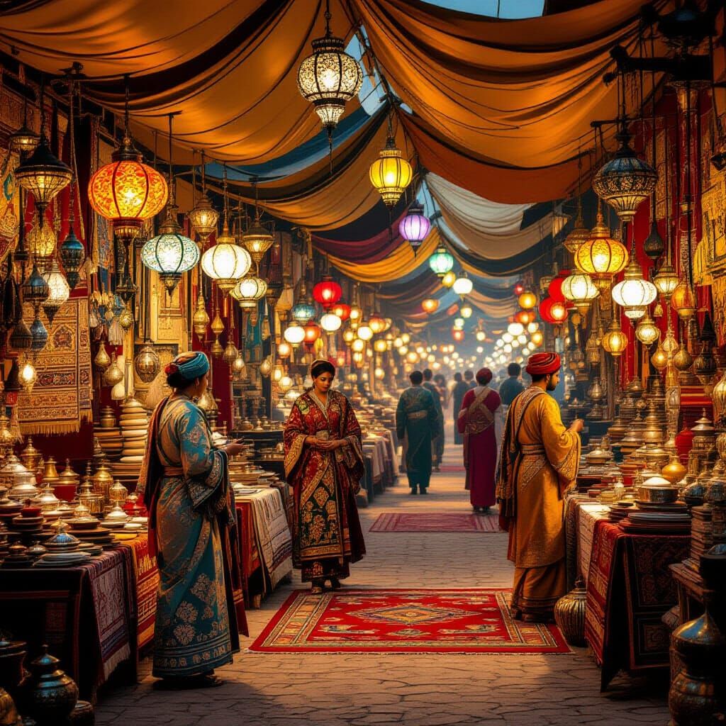 Vibrant Arabian Bazaar with Golden Lighting