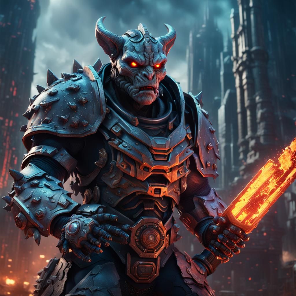 Cyberpunk Gargoyle Warrior in Power Armor