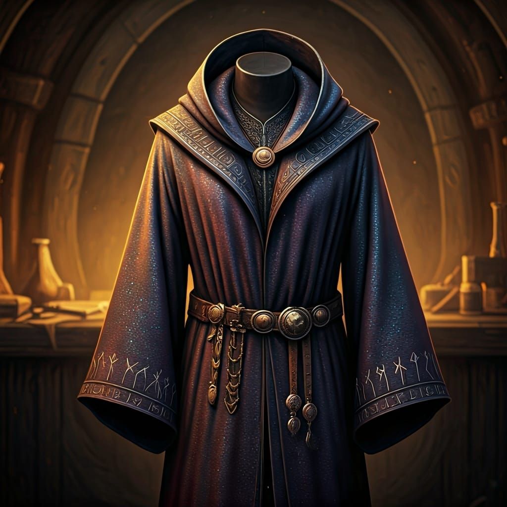 Shimmering Runed Robe on Mannequin in Workshop