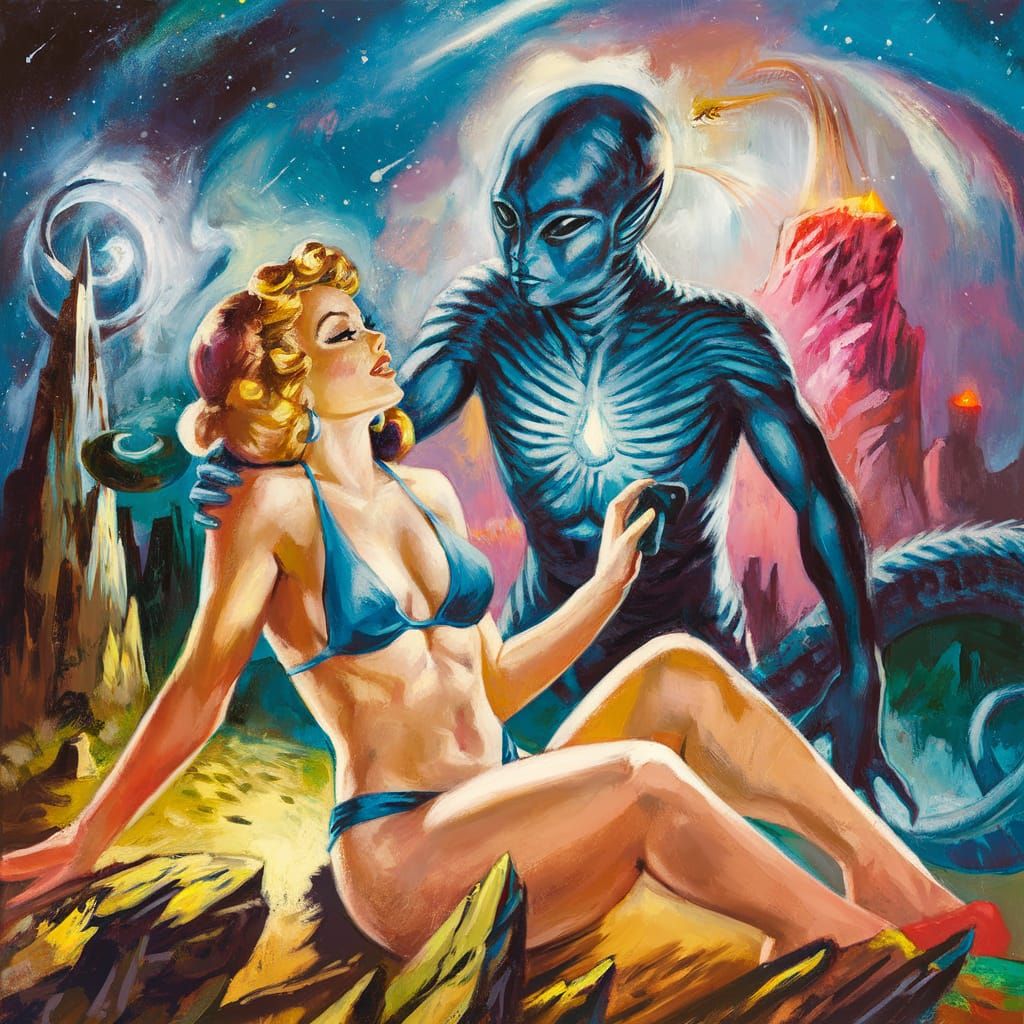 Retro Sci-Fi Book Cover: Alien Encounter