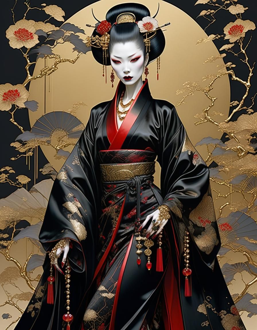 Vampire Fashionista in Dark Fantasy Geisha Style