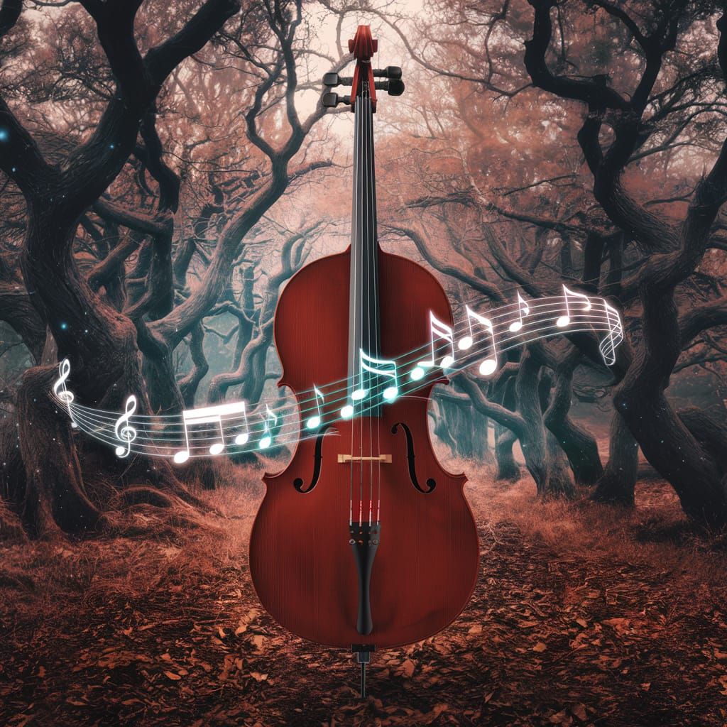 Magical Cello in Enchanted Forest Concept Art