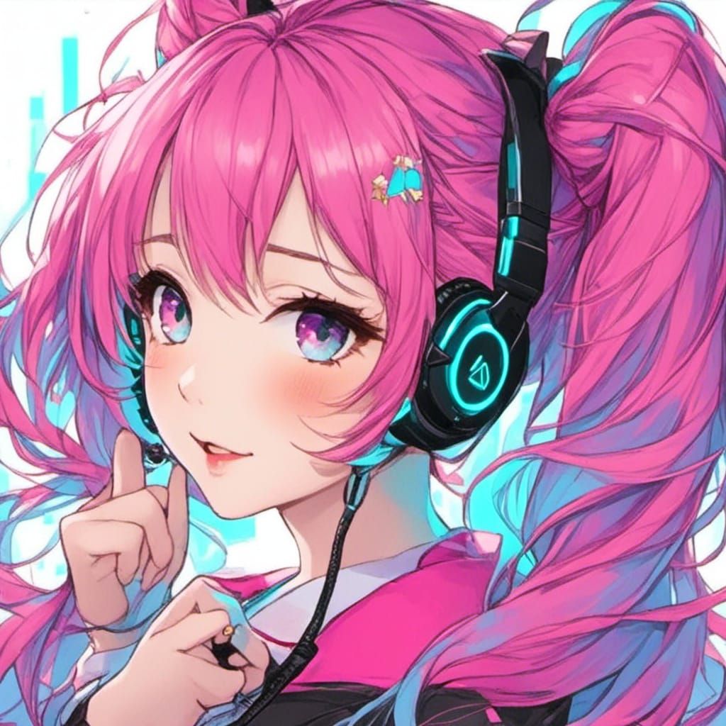 Japanese Gamer Girl in Dreamlike Neon Style