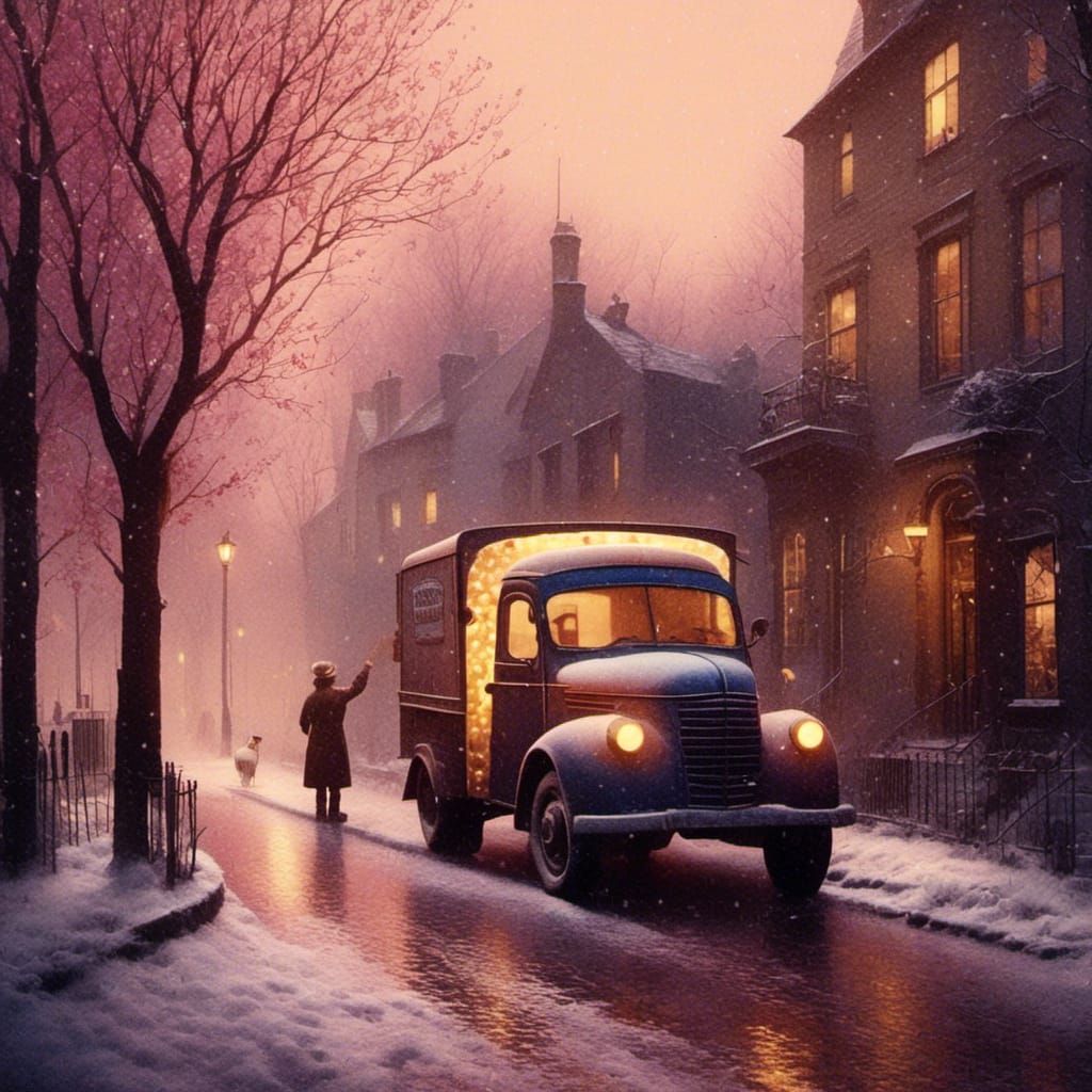 Whimsical Watercolor Milkman Truck Delivery