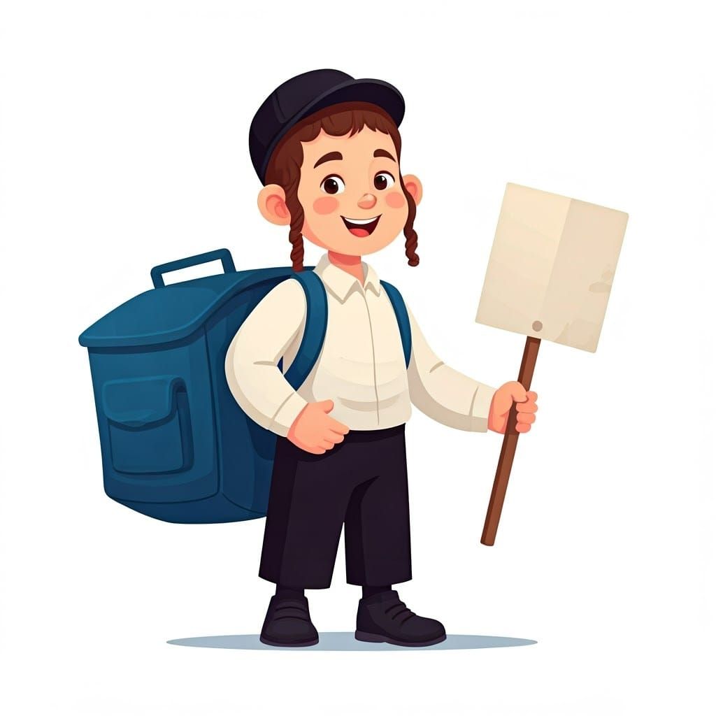 Jewish Boy in Traditional Clothing with Sign