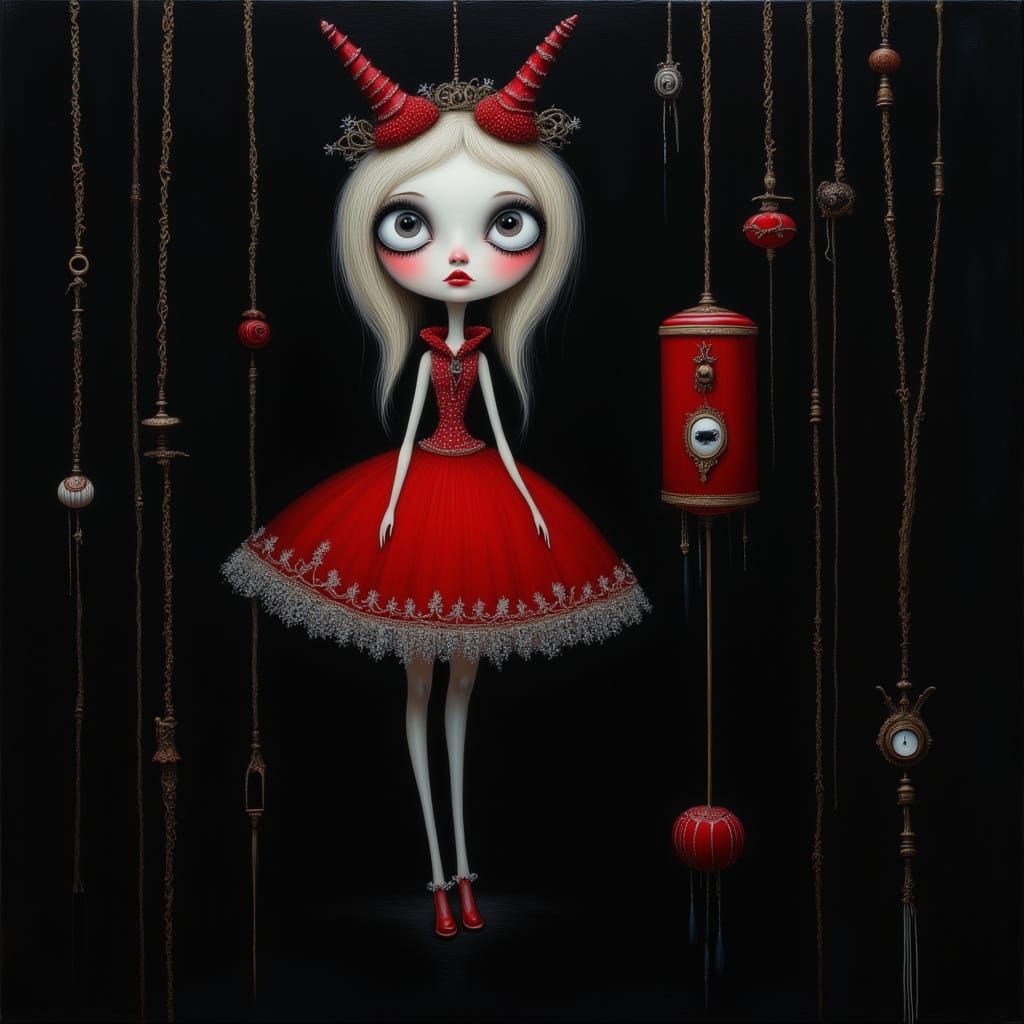 Surreal Aerialist in Red and Yellow Costume