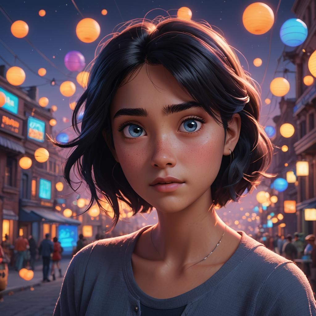 Stylized Lady with Dark Eyes, 3D Digital Art