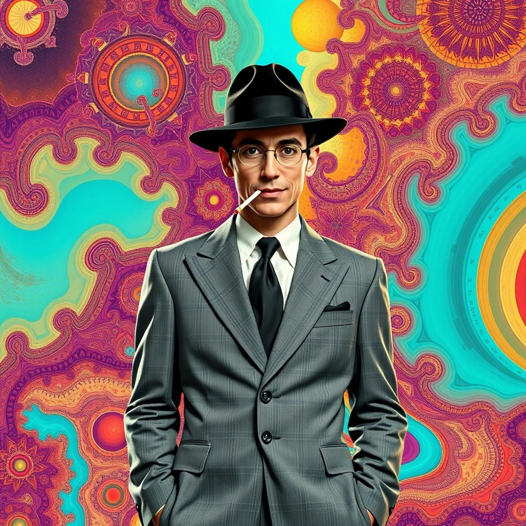 Man in 1950s Suit with Abstract Background