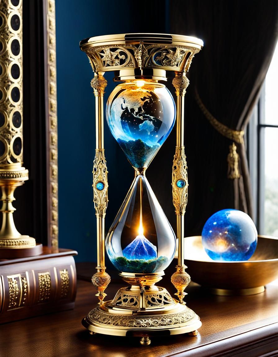 HOURGLASS -  Within the top of the hourglass is the world, s...