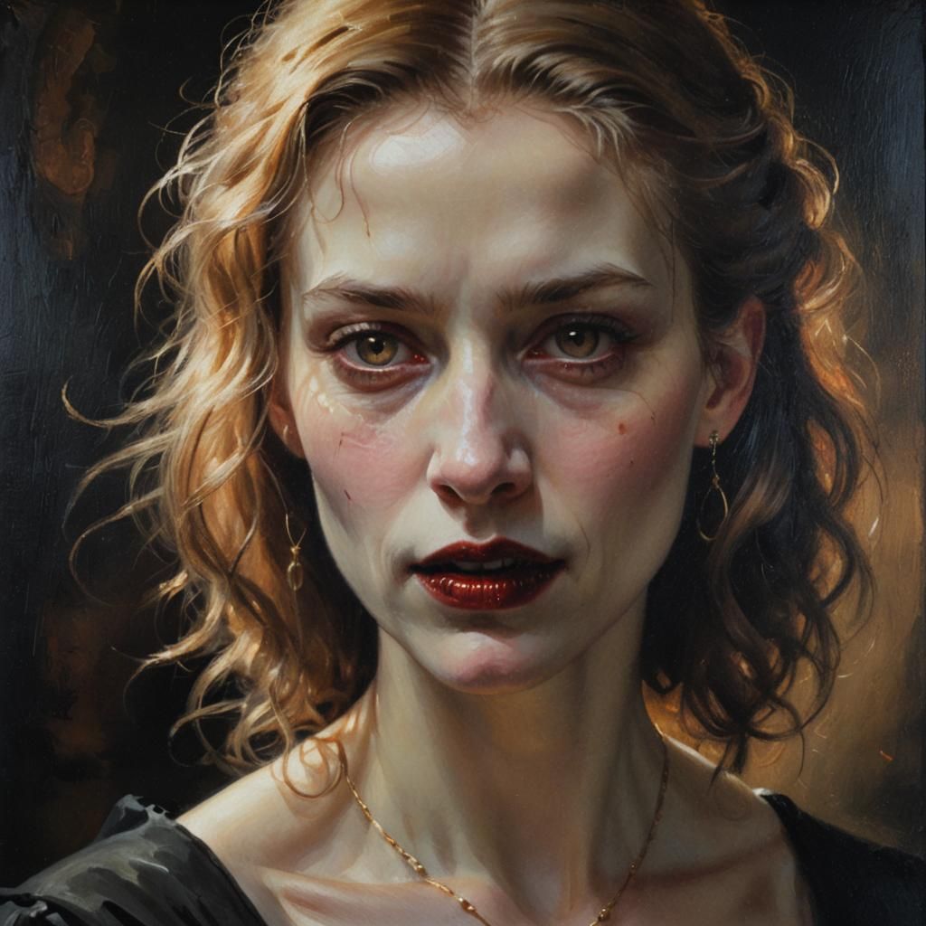 Elegant Vampire Portrait in Oil Paint Style