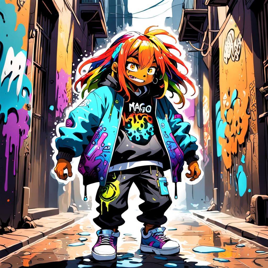Vibrant Street Art: Colorful Character in City Alleyway