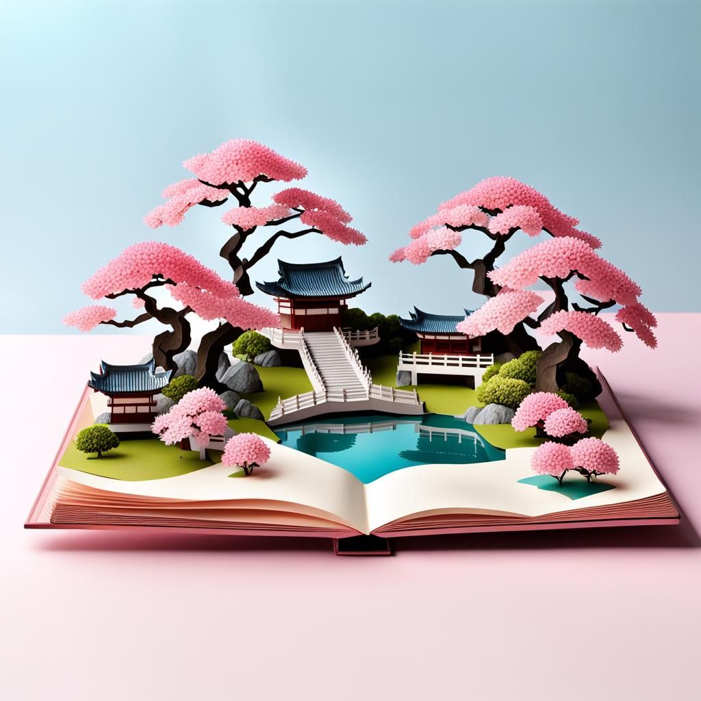 Japanese Garden Pop-Up Book in 3D Papercraft