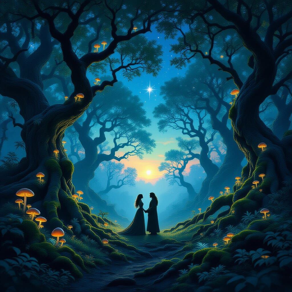 Mystical Forest Vows in Ethereal Foxfire Glow
