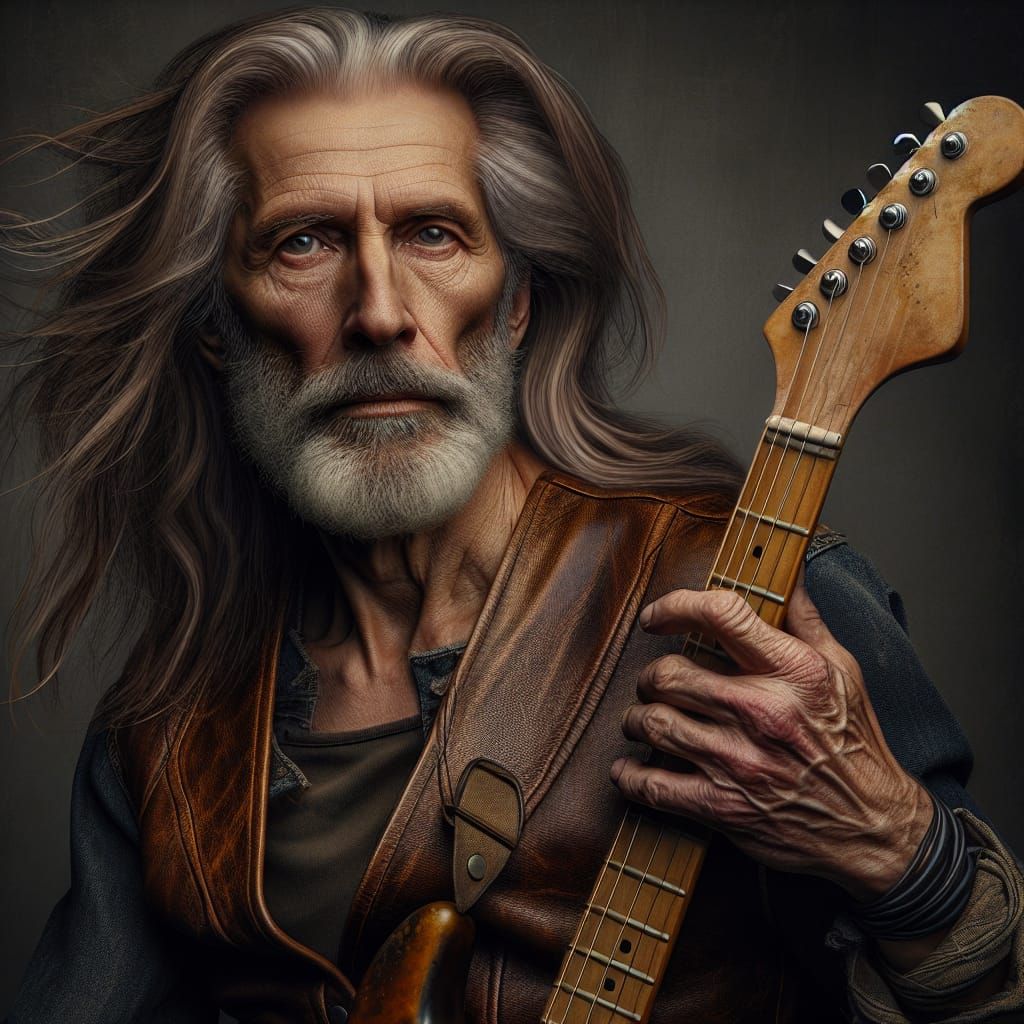 Rock Roadie Portrait Reflecting Years of Music