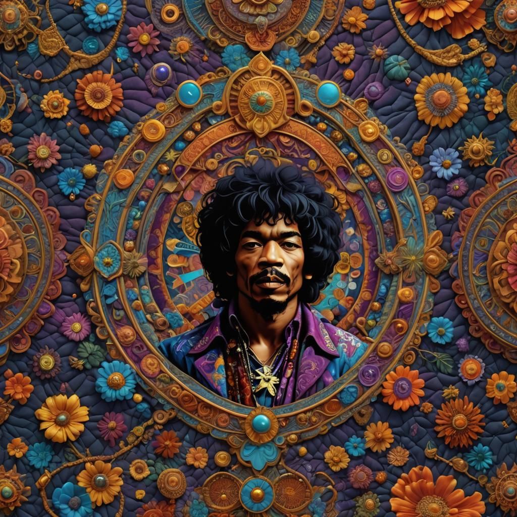 Jimi Hendrix Quilted Hippy Style Matte Painting