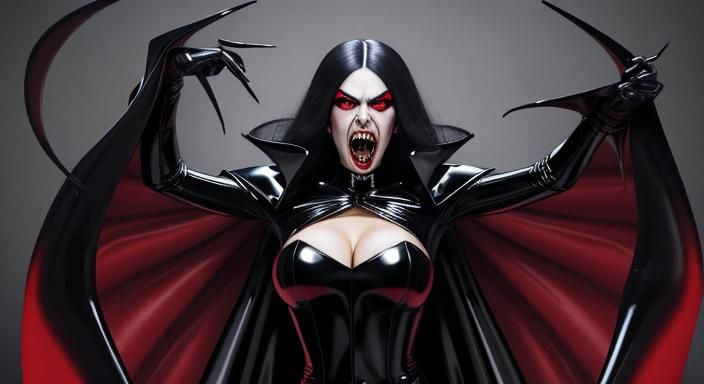 Latex Vampire Transformation: Screaming Woman in Cape