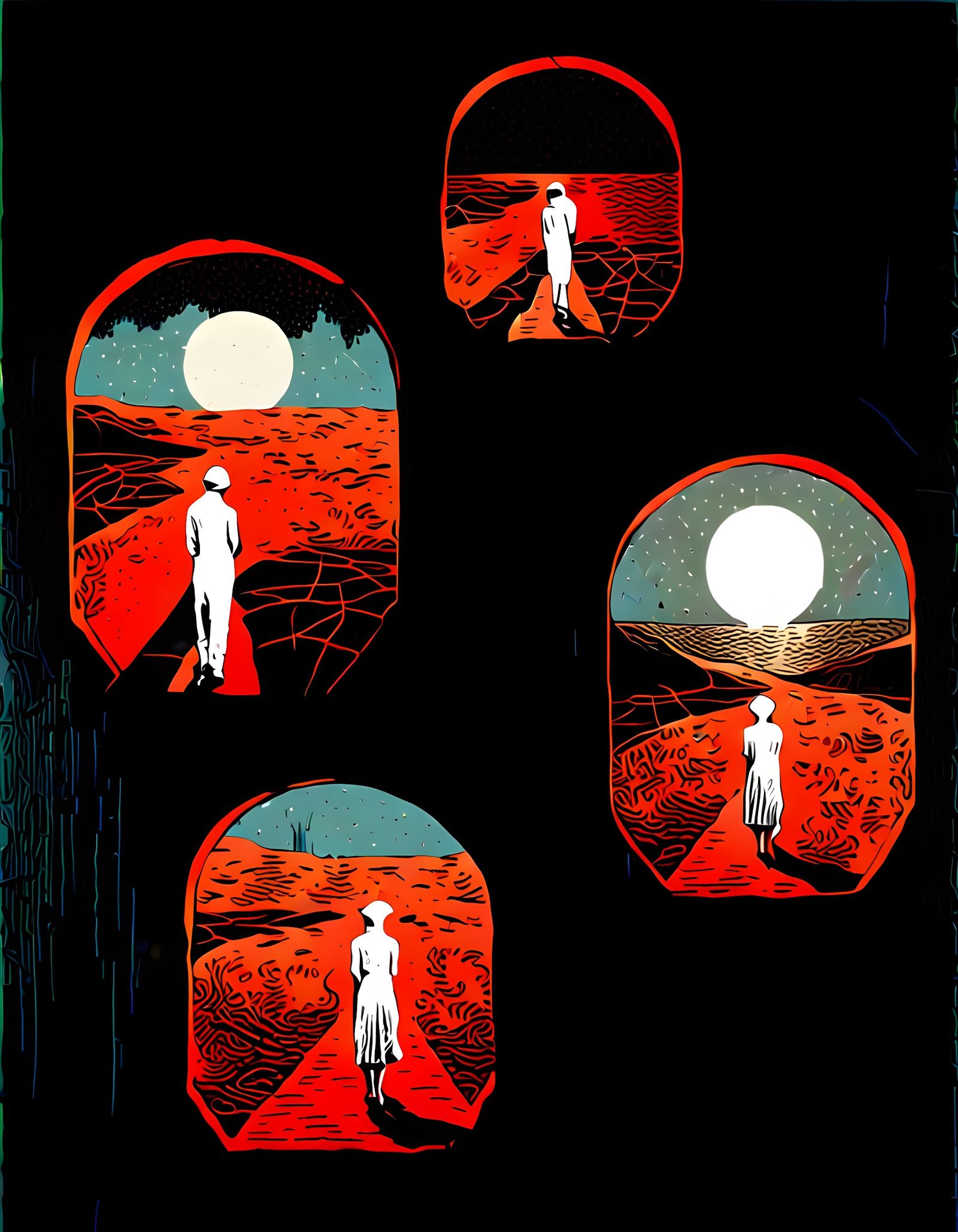 Kaleidoscopic Moonlit Daydream in Scratch Art Style