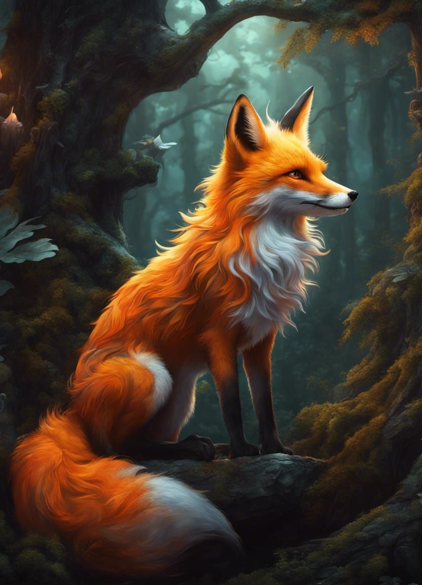 Serene a strong fox stands tall in enchanted forest