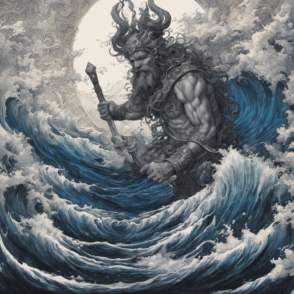 Sapphire and Silver Poseidon Tarot Card