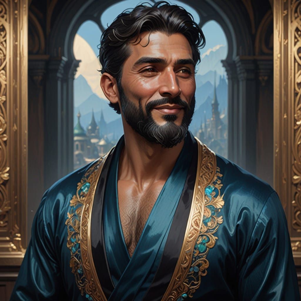 Happy Afghan Man in Velvet Robe