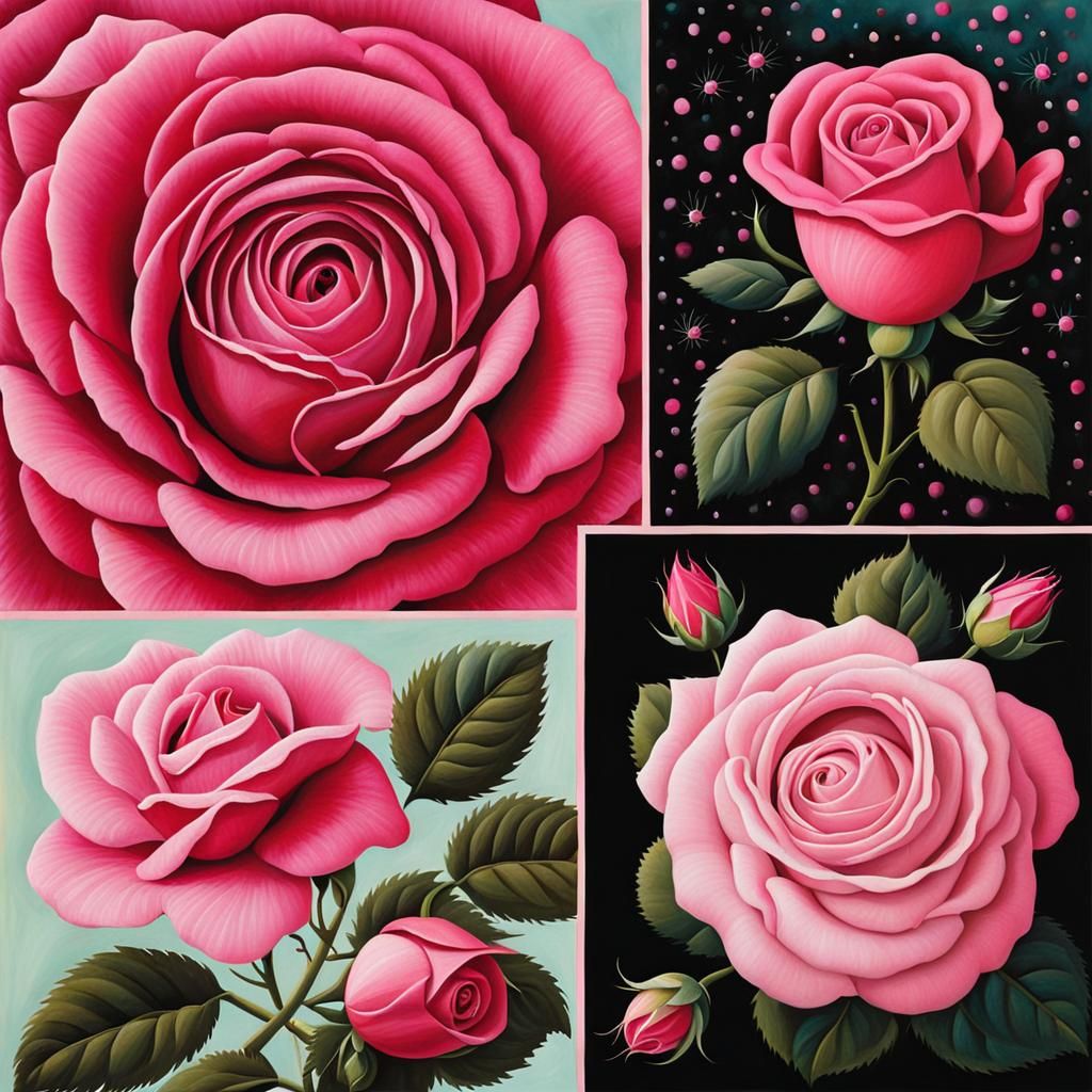 Radiant Pink Rose in Naive Art Style