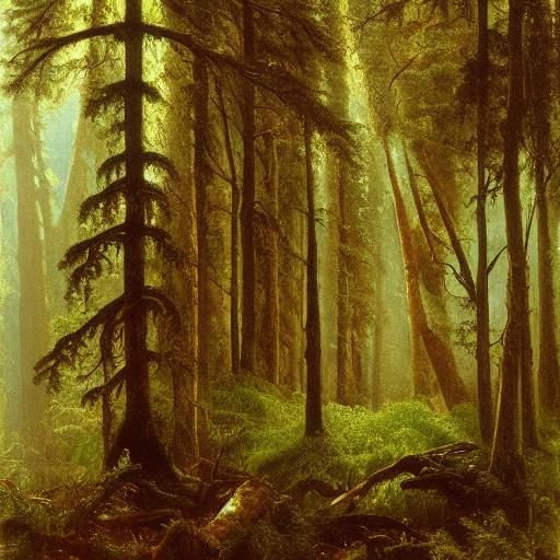 Luminist Forest: Light Through Ancient Evergreens