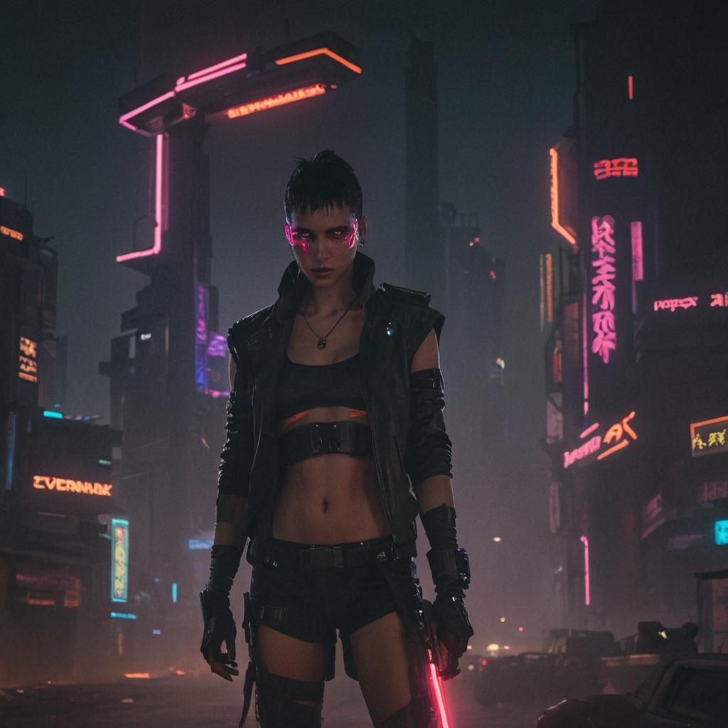 Grimdark Cyberpunk Cityscape with Neon Lights