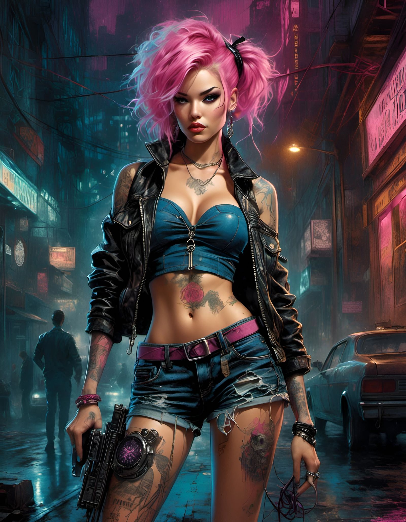 Retro Cyberpunk Pinup with Pink Spiked Hair