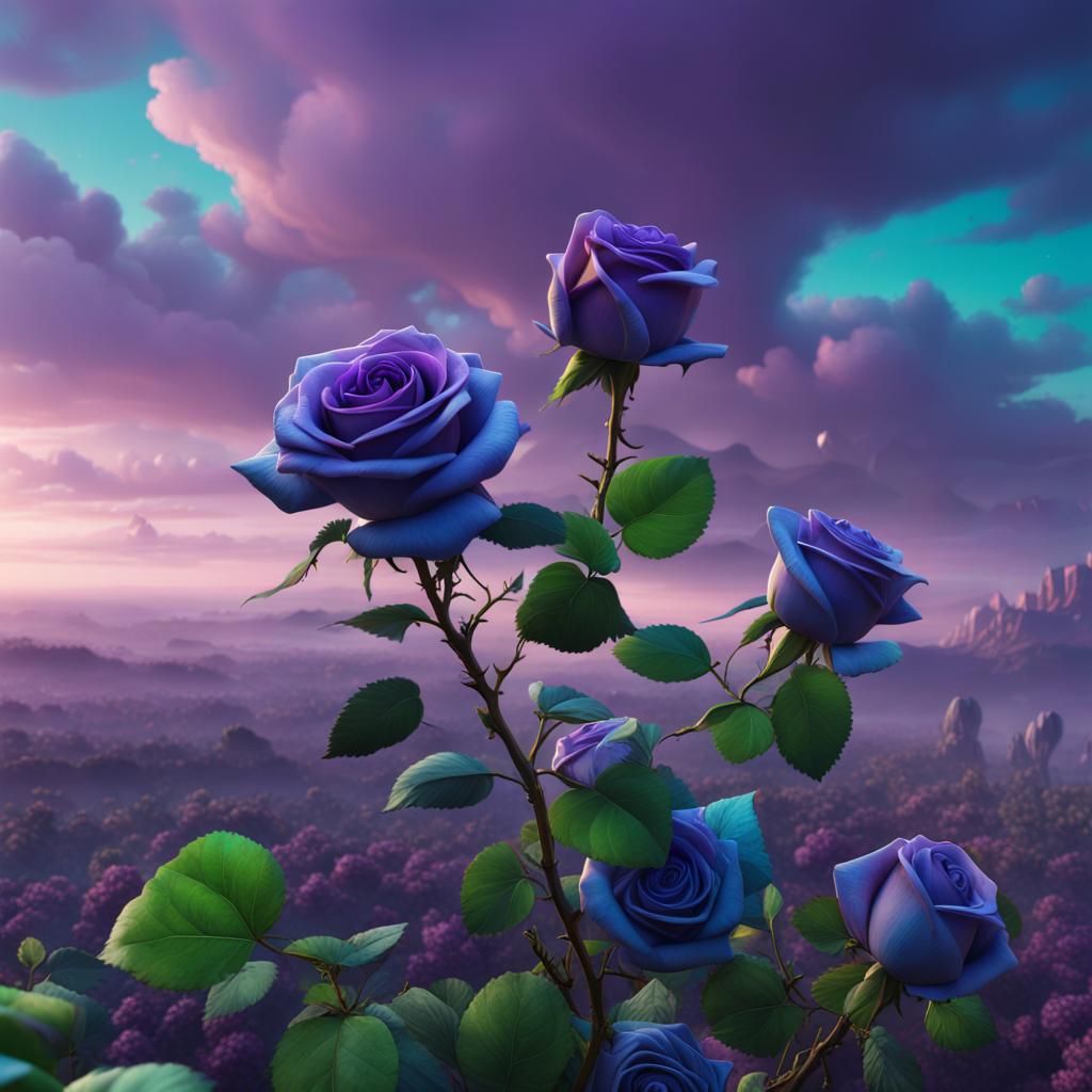 Green Roses with Purple and Blue Skies