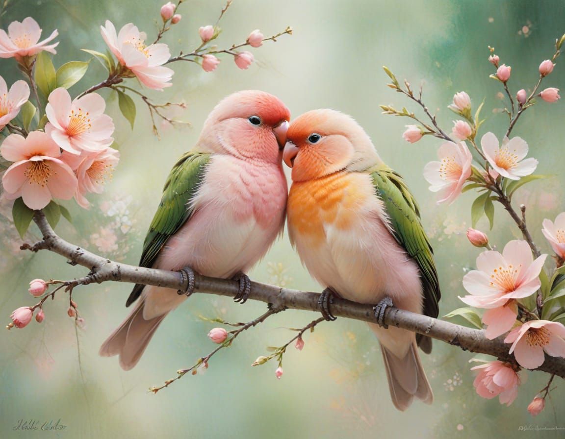 Lovebirds in Spring: An Impressionist Painting of Affection