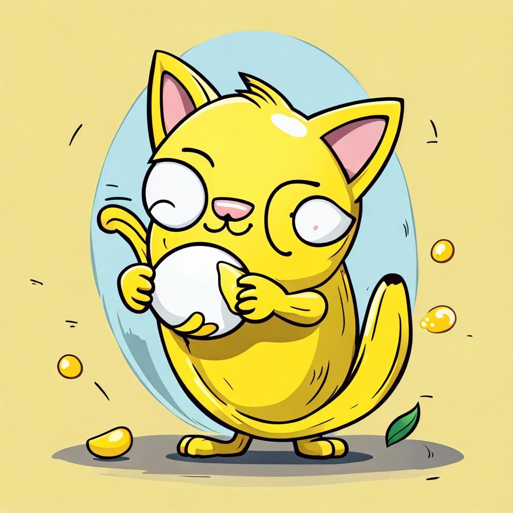 Cartoon Banana cat with an egg