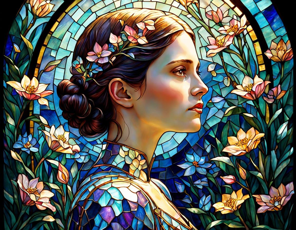 Glowing Mosaic Portrait of Beautiful Morgan Webb in an Art N...