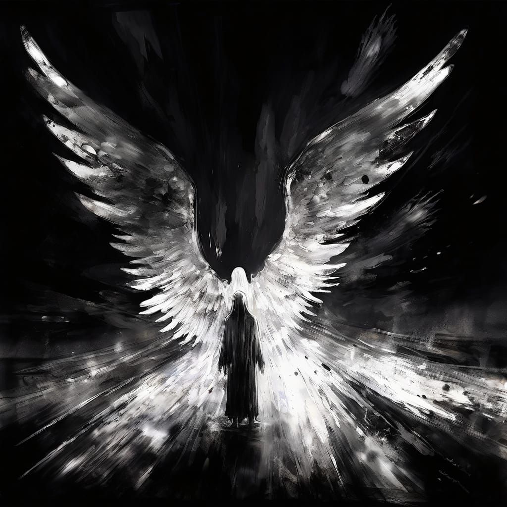 Mysterious Angel in Shadows, Fleeting Impressionist Art