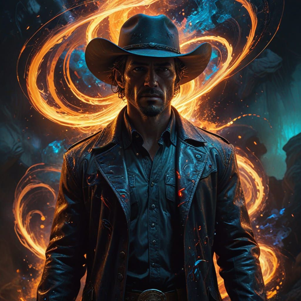 Surreal Cowboy Figure in Swirling Vortex