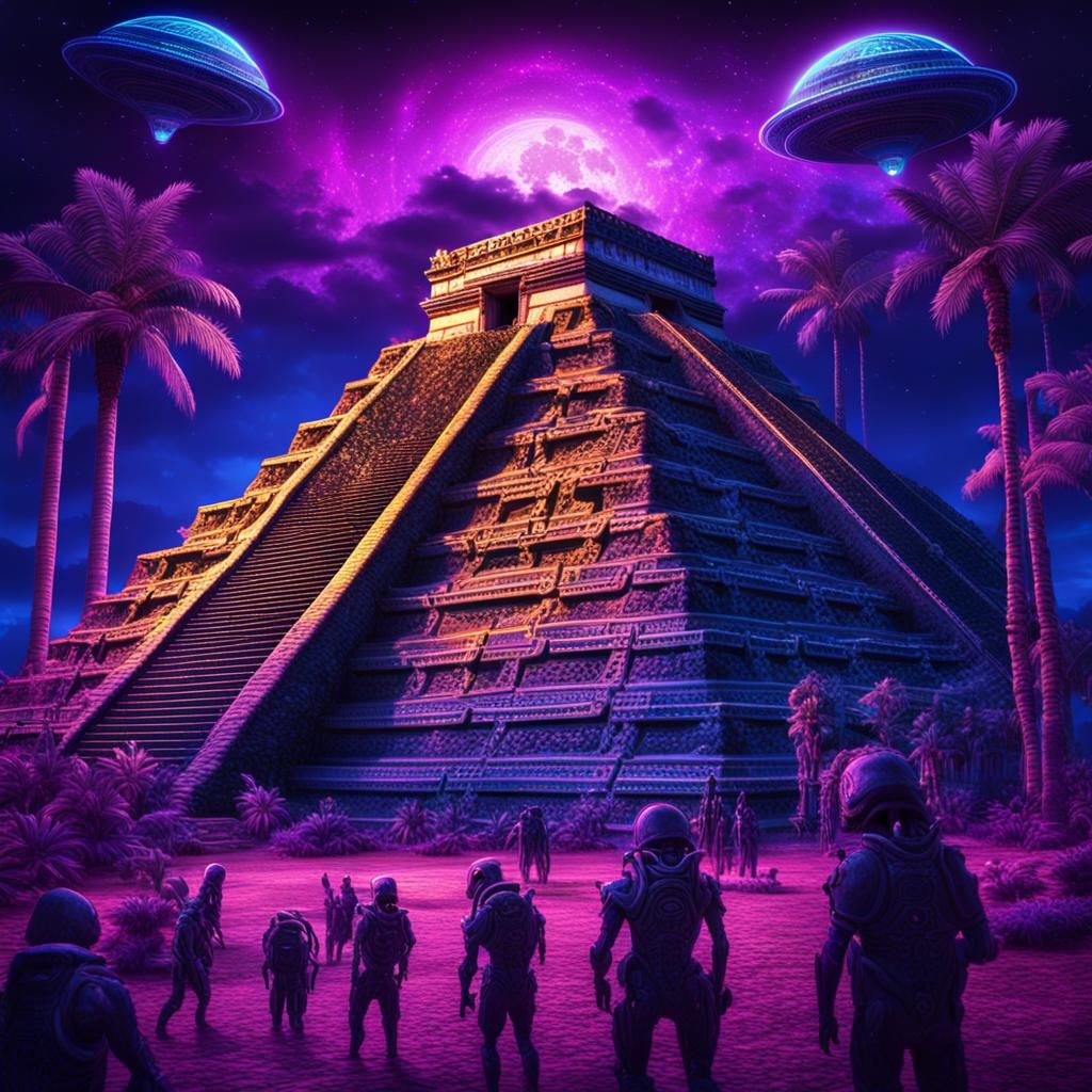 Neon Aliens Rave at Mayan Pyramid