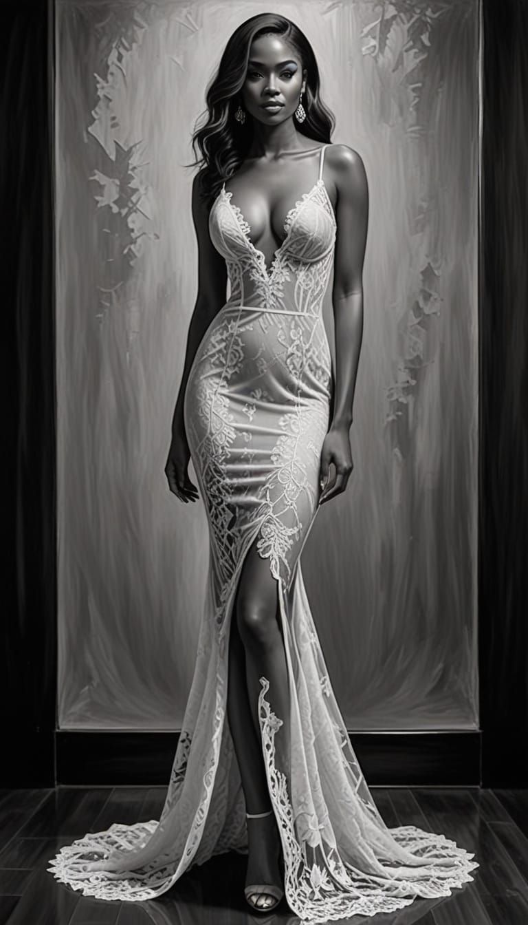 Hyperrealistic Dominican Woman in Lace Nightgown