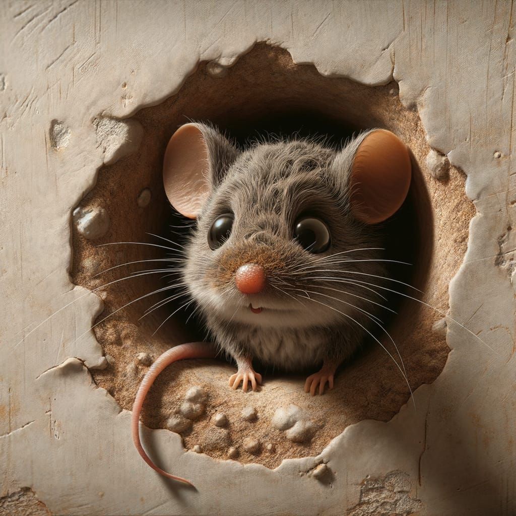 Timid Mouse Peeking Out of Mouse Hole