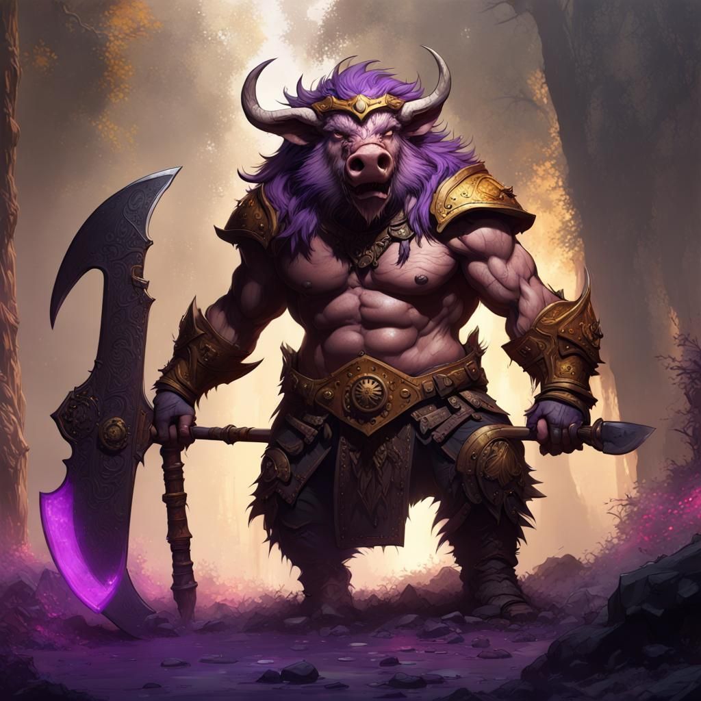 Fantasy Boar Warrior with Axe, Detailed Digital Art
