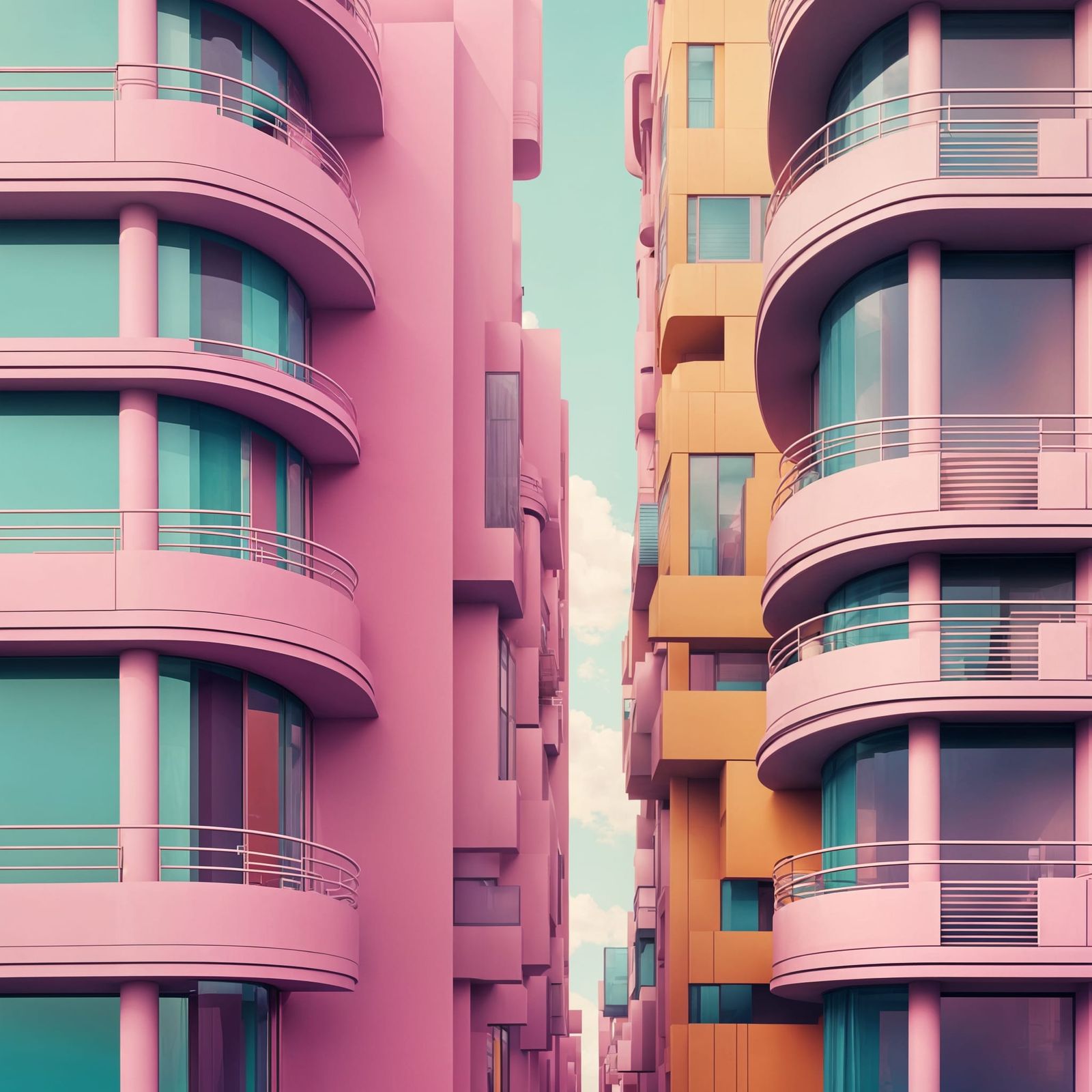 Vertical Art Deco Cityscapes in Vibrant Pastels