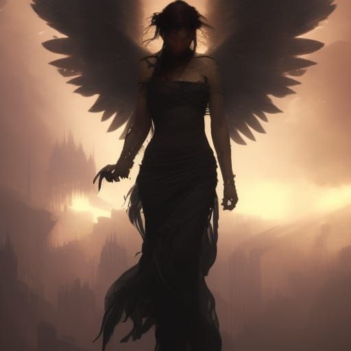 Dark Angel in Dark Fantasy Style
