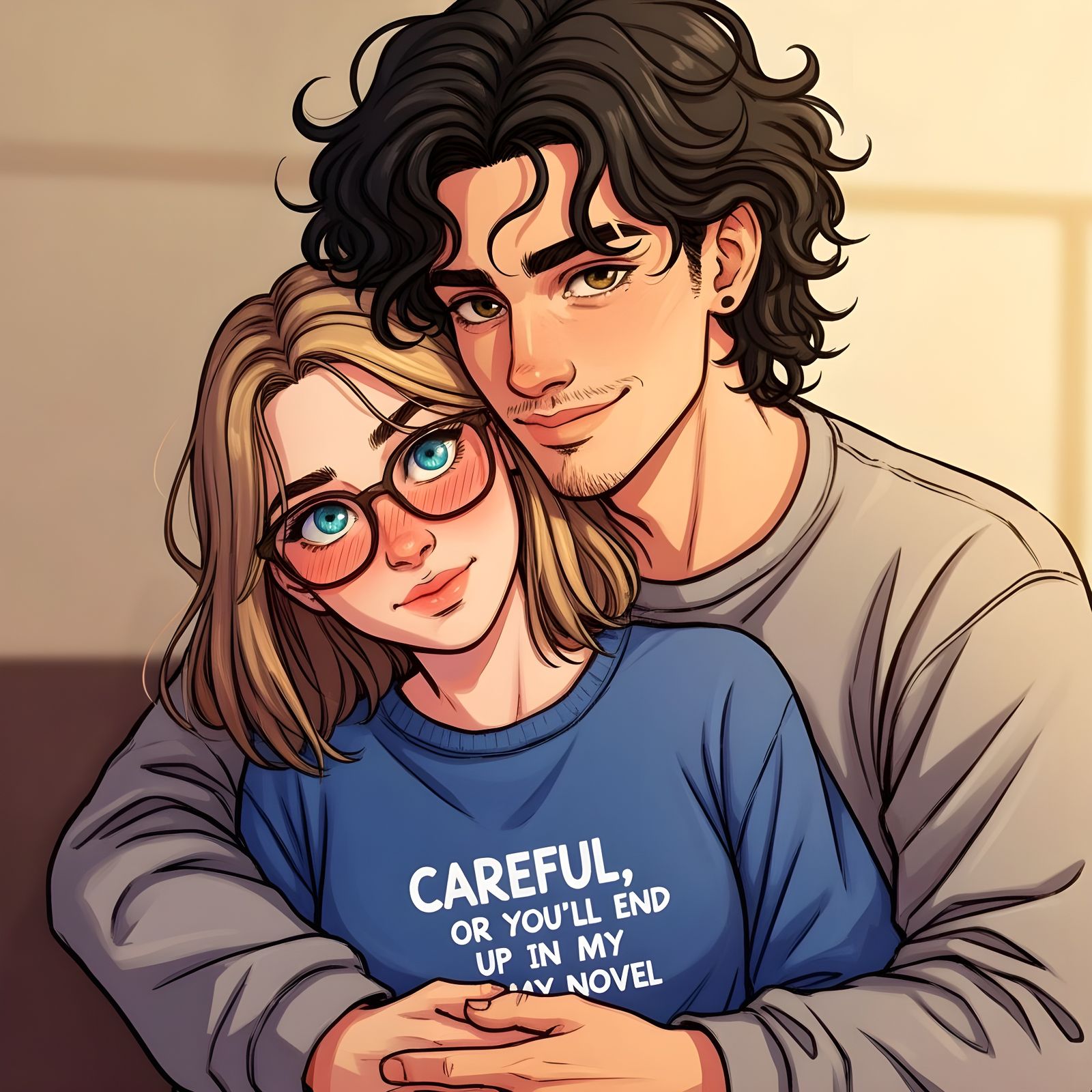 Teen Couple Hugging in Warm Afternoon Light