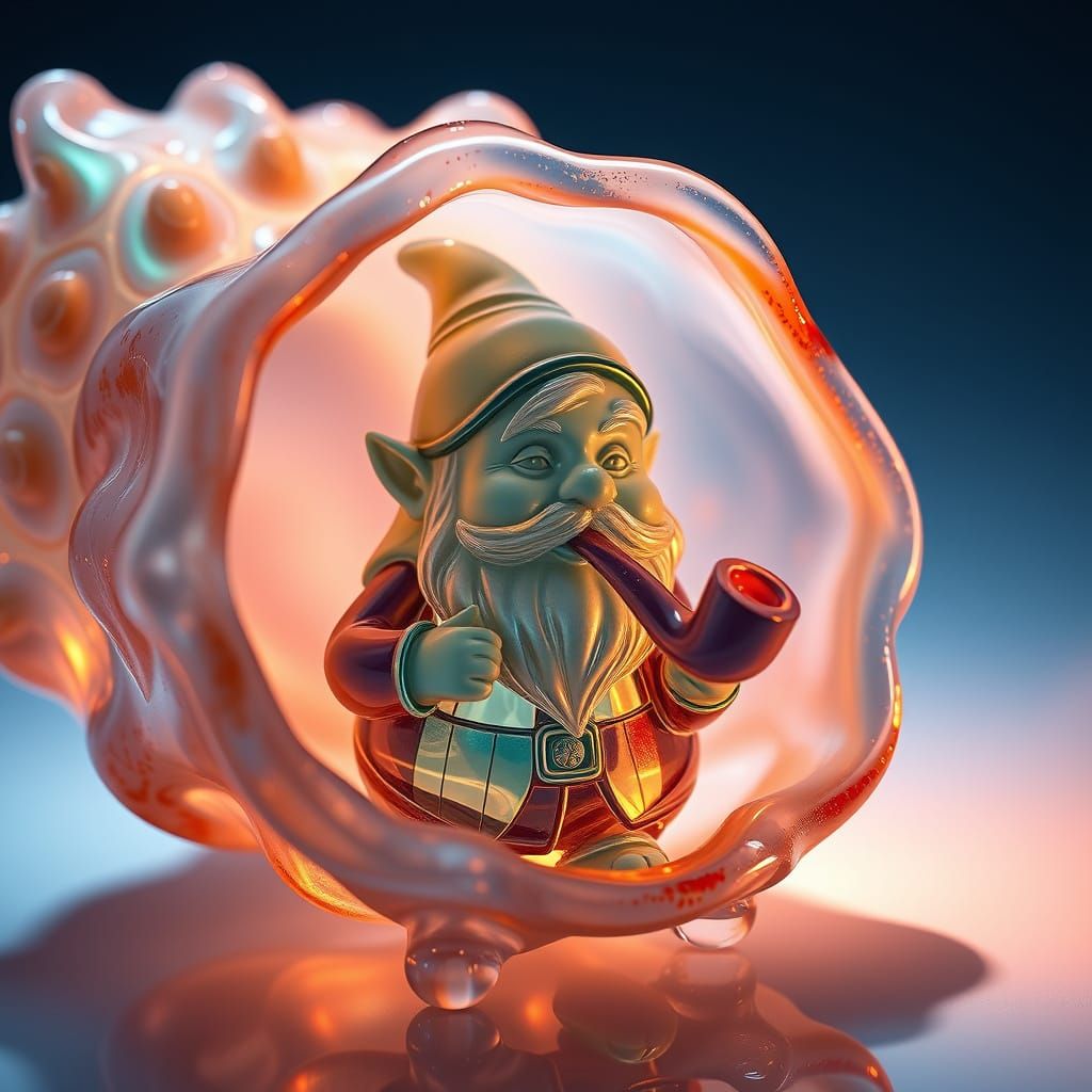 Sea Glass Dwarf Sculpture Emerging From Shell