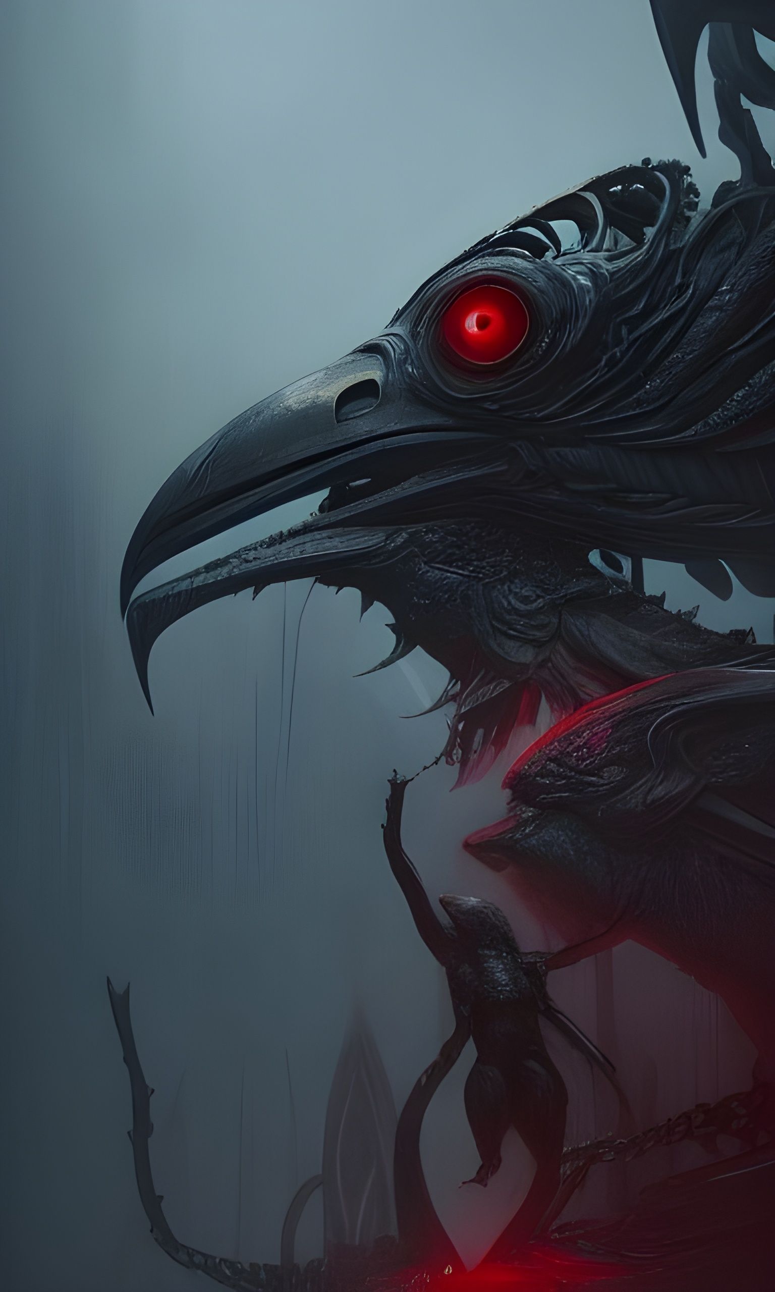Red-Eyed Raven in Dark Fantasy Style