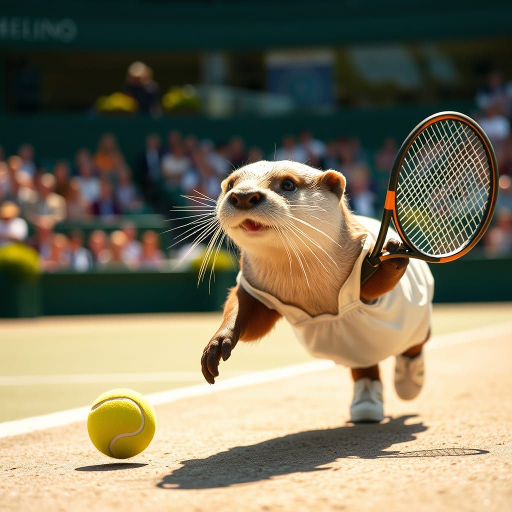 Otter Plays Tennis at Wimbledon in Wes Anderson Style