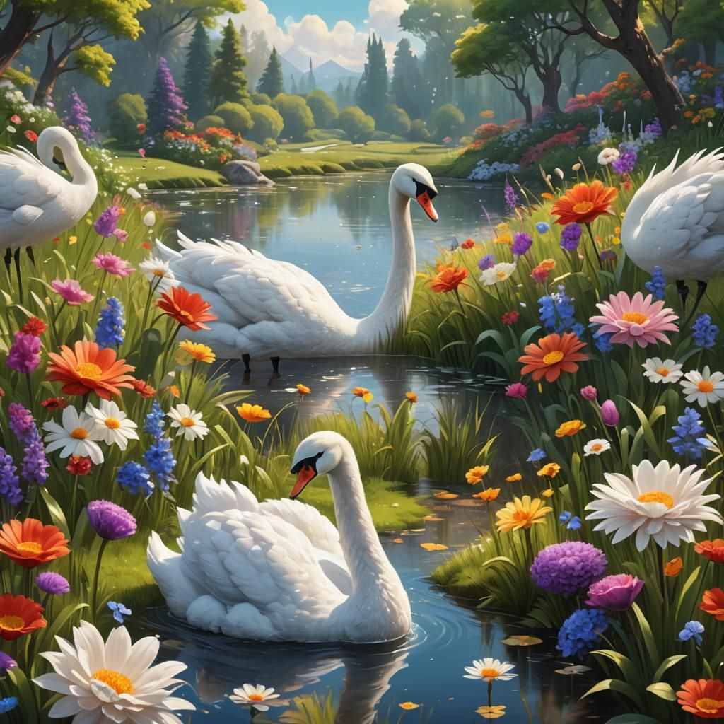 Fluffy Swan in a Disney-esque Oil Painting
